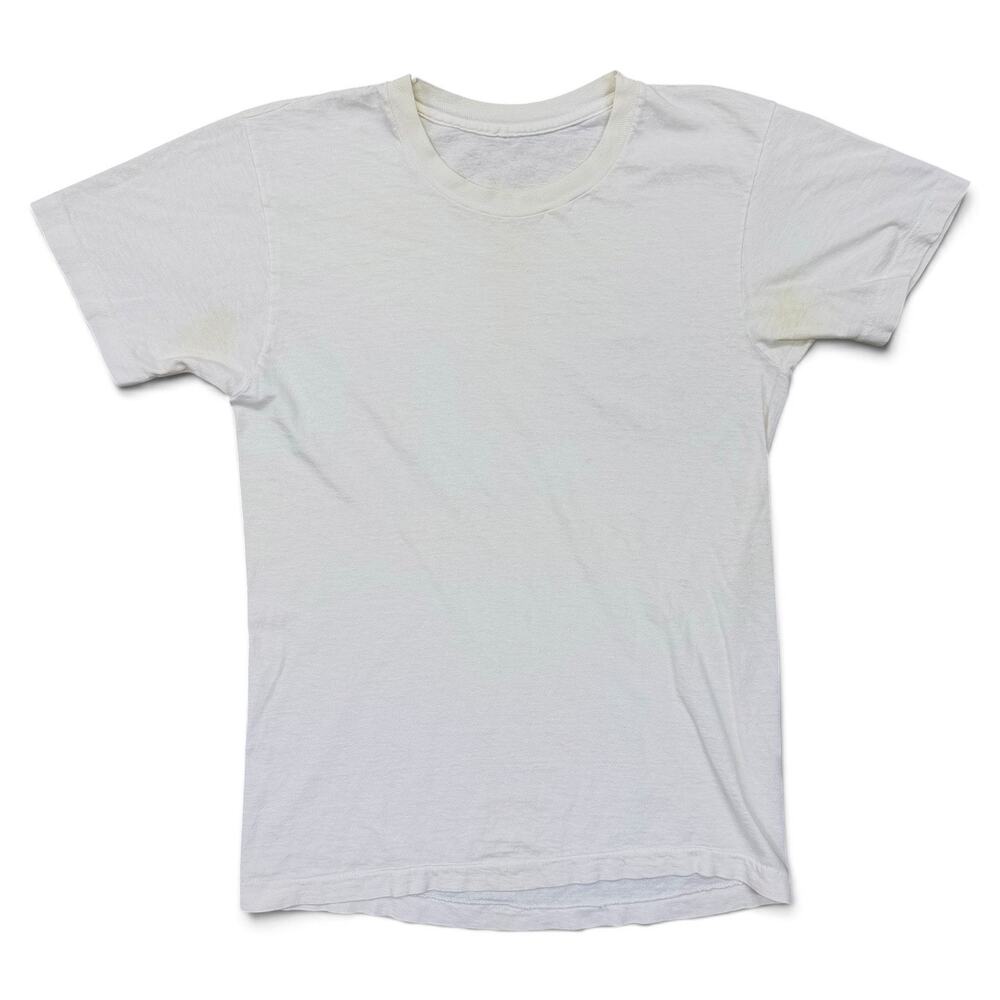 True Vintage 70s White Blank T Shirt Single Stitch Distressed Grunge Small Under
